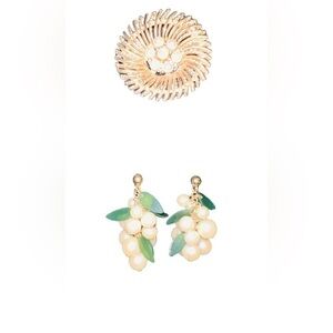 Vintage Faux Pearl Earrings & Lapel Pin